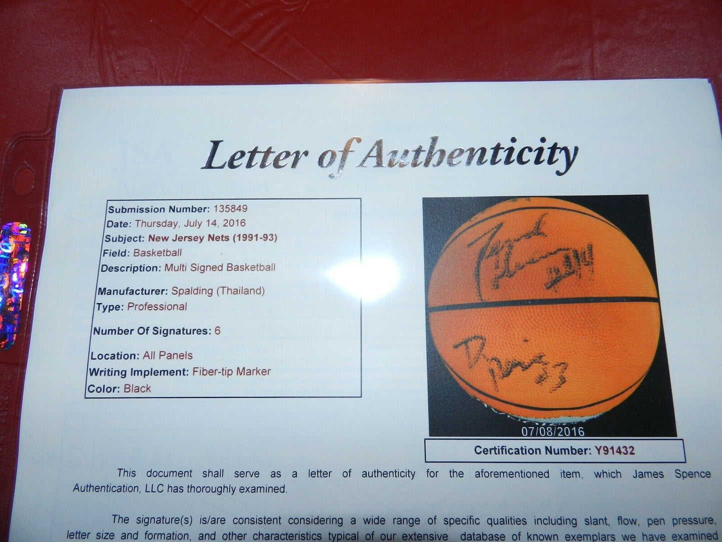 Drazen Petrovic Autographed Basketball with JSA COA Derrick Coleman and more