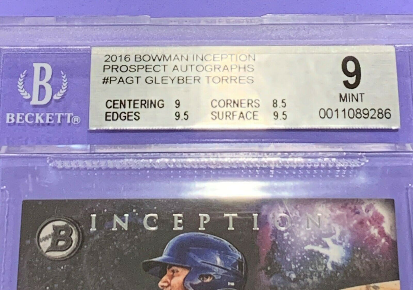 Gleyber Torres 2016 Bowman Inception PA-GT Beckett Graded 9 mint auto 10