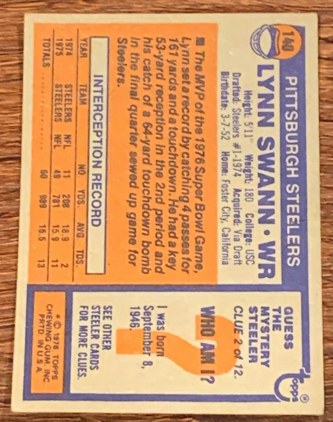 Lynn Swann 1976 Topps #140