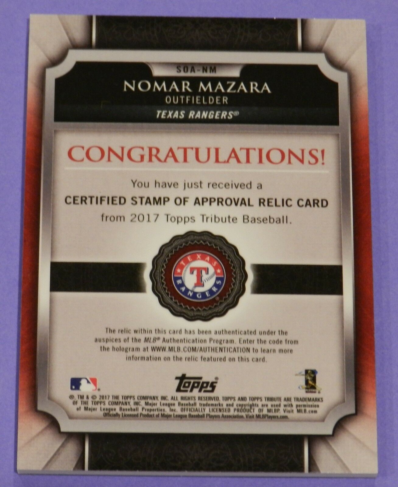 Nomar Mazara 2017 Topps Tribute Jersey #SOA-NM 066/199