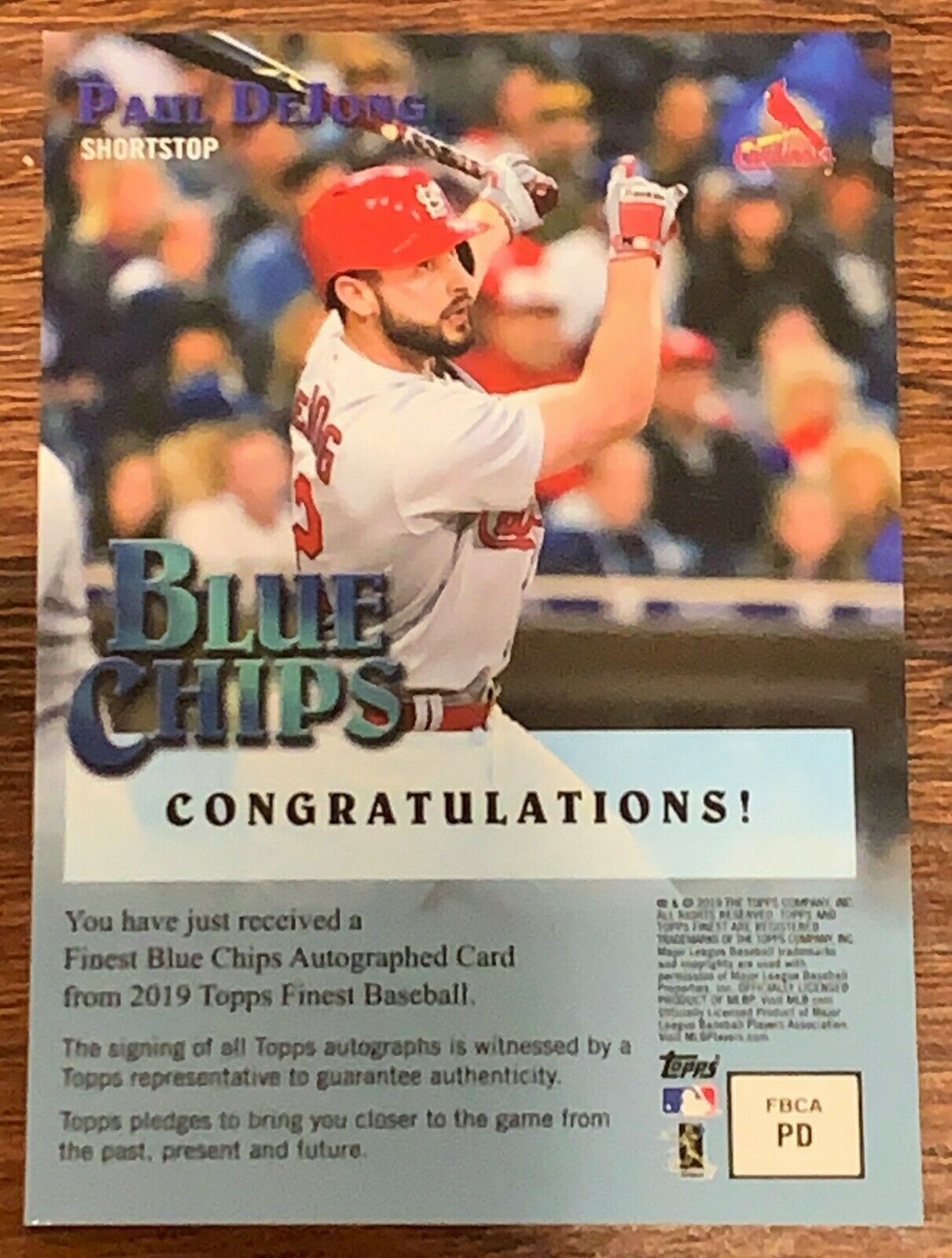 Paul DeJong 2019 Topps Finest Blue Chips Refractor 65/99 Autograph FBCA-PD