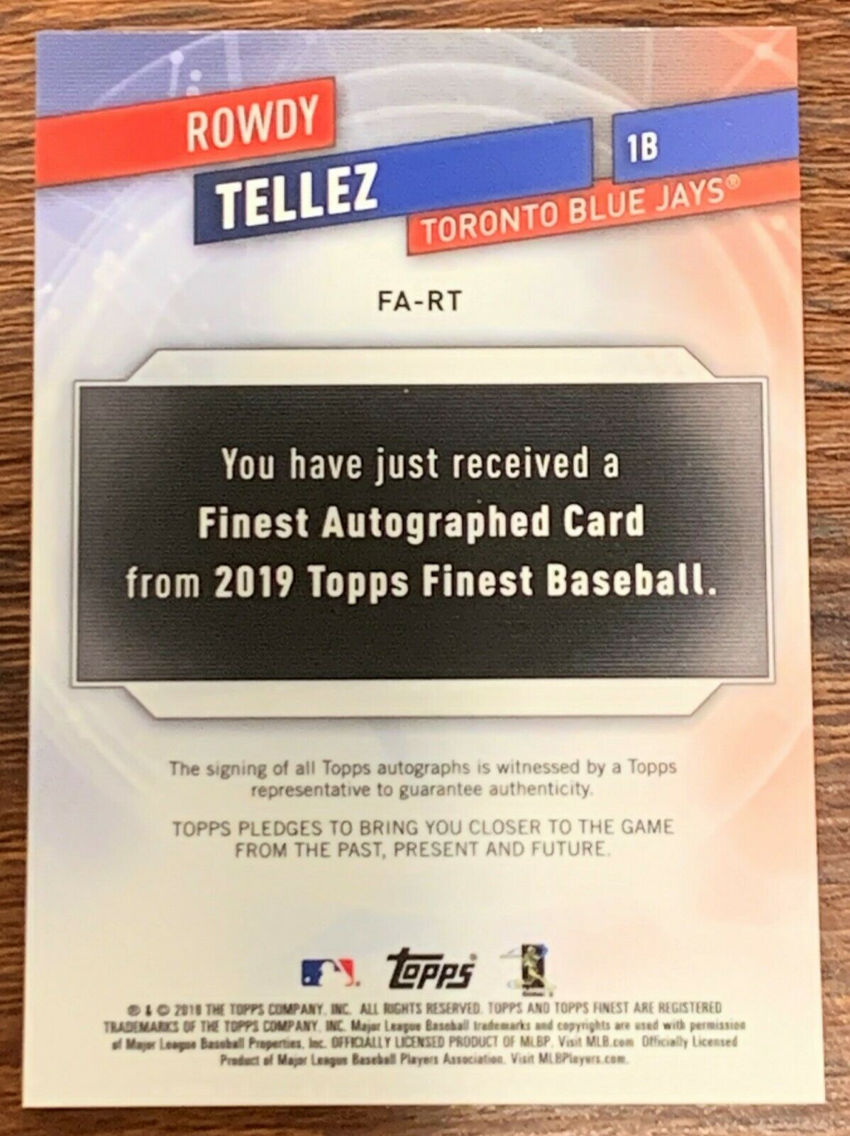 Rowdy Tellez 2019 Topps Finest Autograph FA-RT