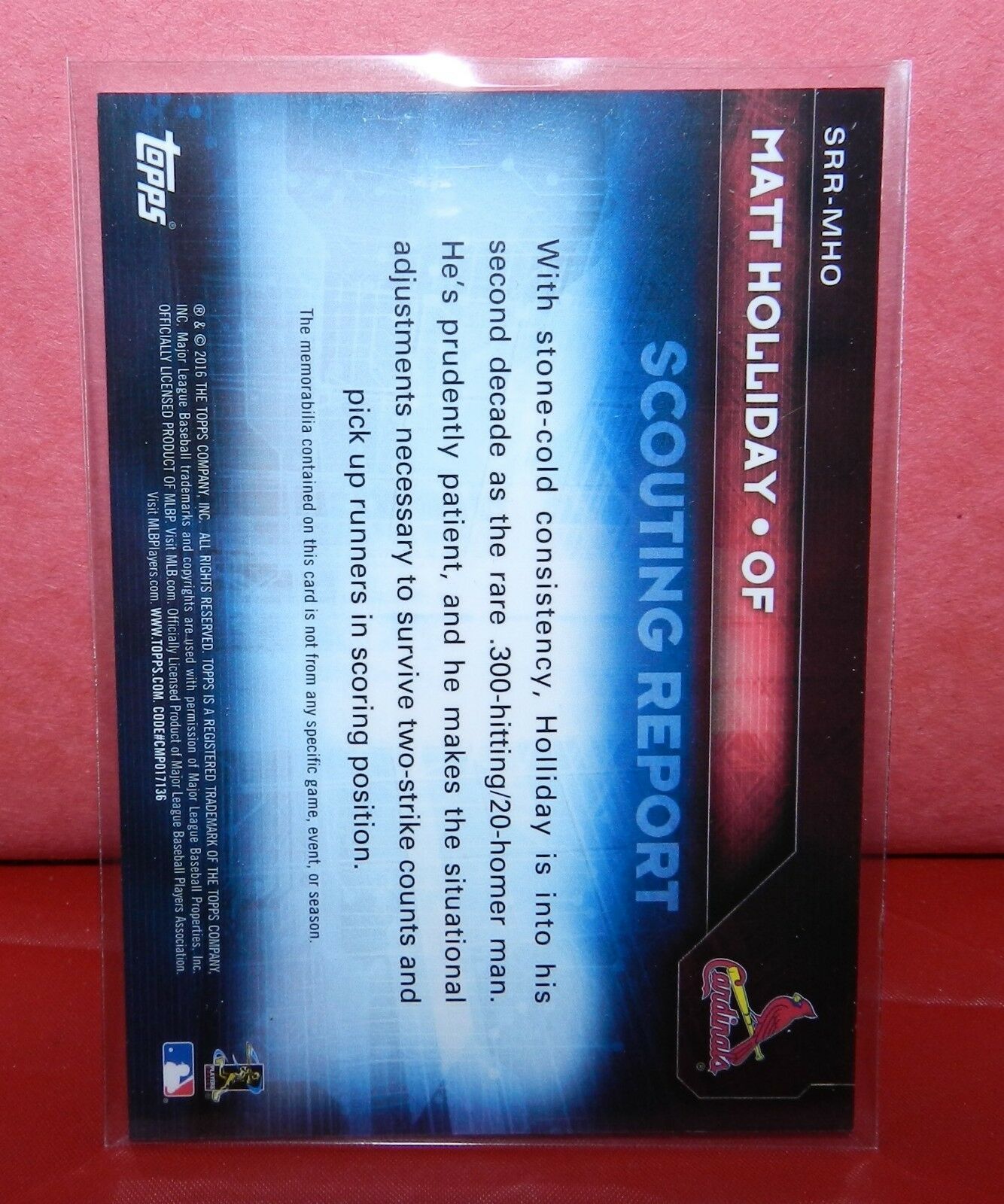 Matt Holliday 2016 Topps Scouting Report Game Used Jersey Relic SRR-MHO