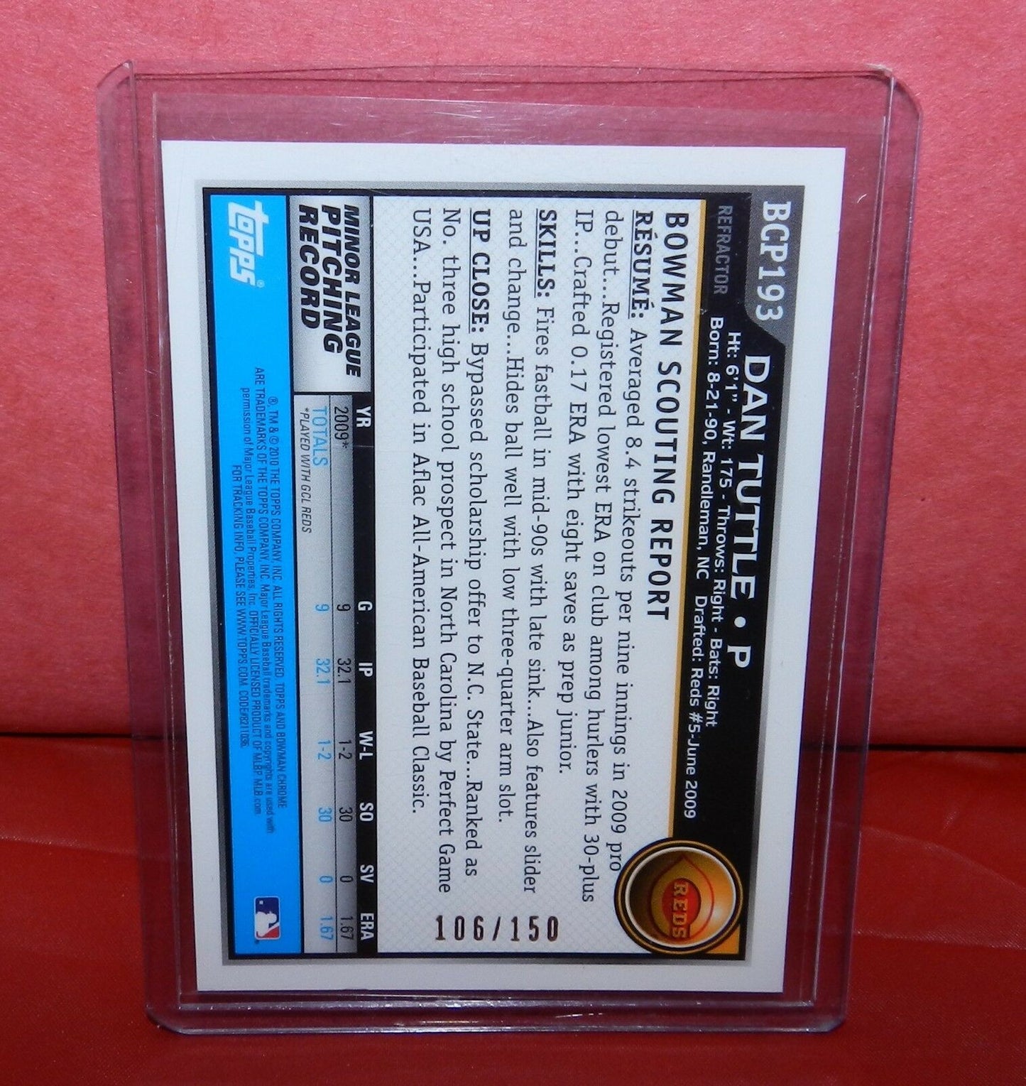 Dan Tuttle 2010 Bowman Chrome Prospect Blue Refractor Autograph BCP193 106/150