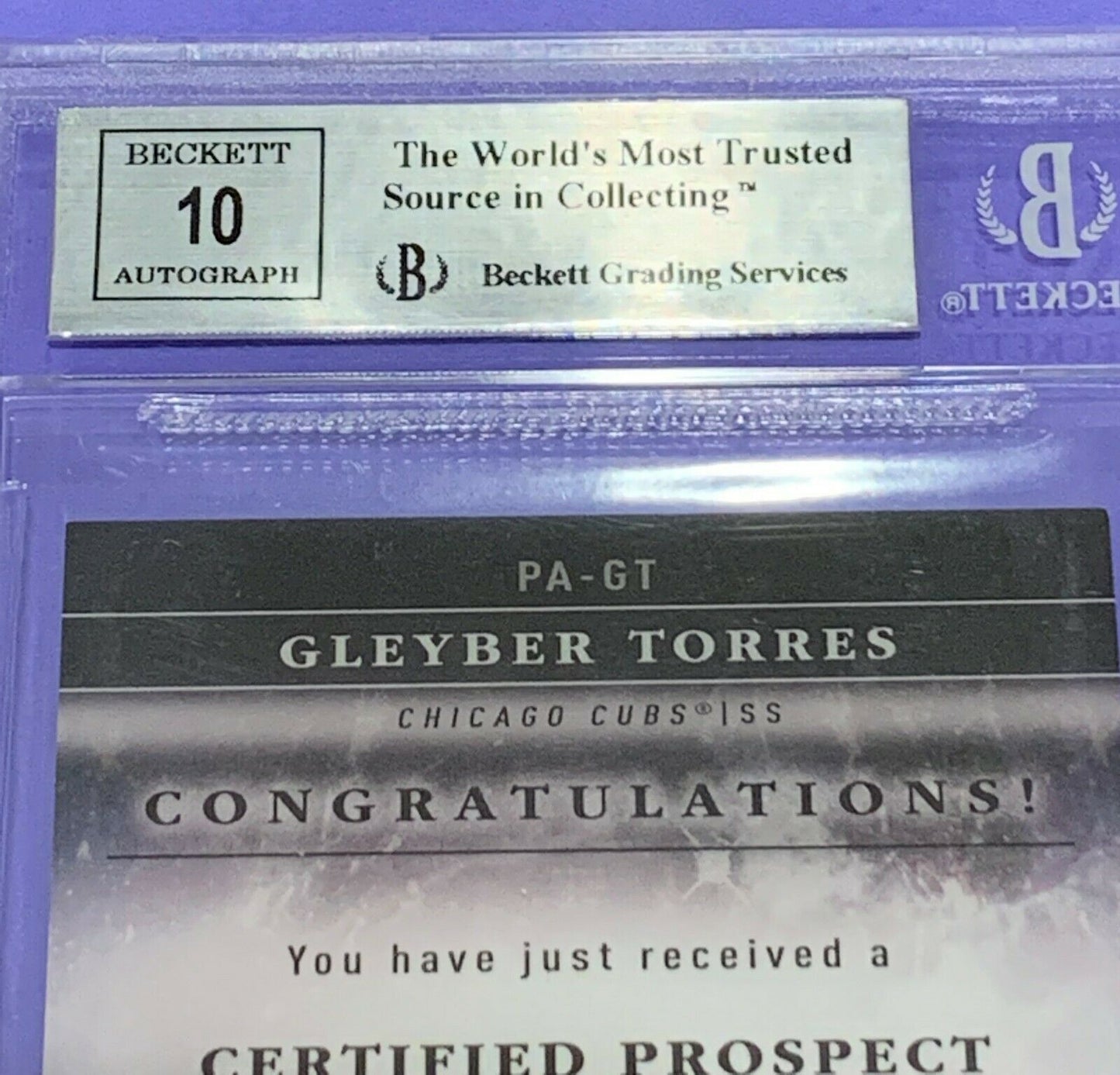 Gleyber Torres 2016 Bowman Inception PA-GT Beckett Graded 9 mint auto 10