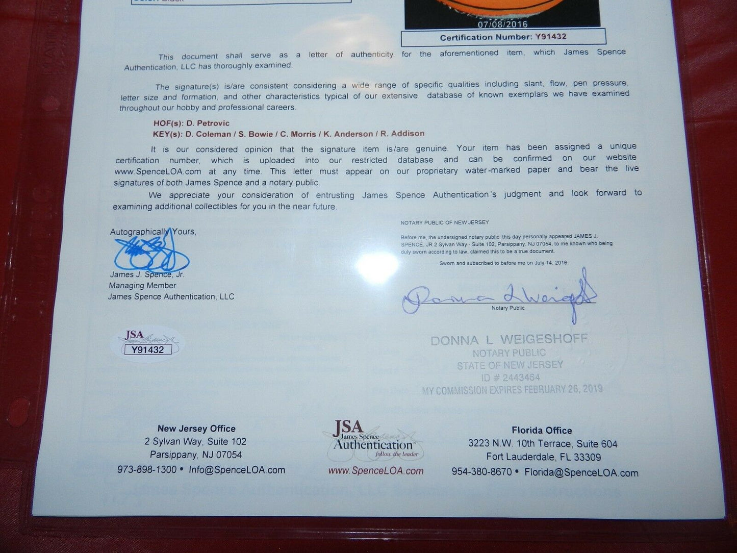 Drazen Petrovic Autographed Basketball with JSA COA Derrick Coleman and more