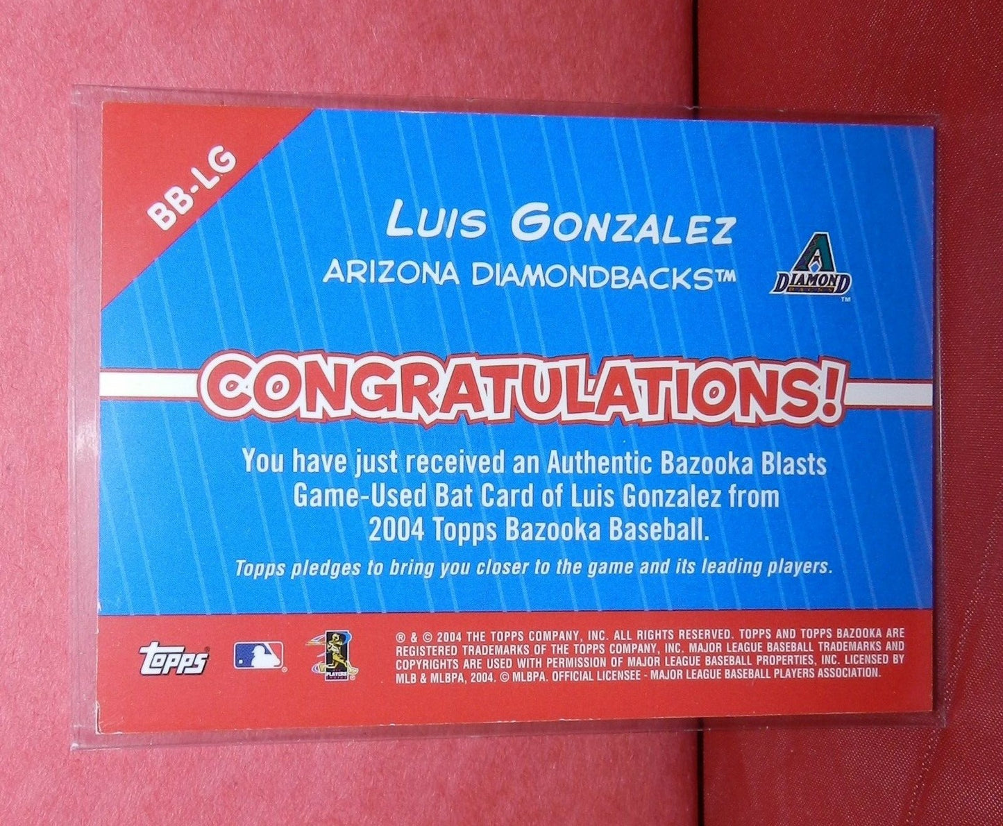 Luis Gonzalez 2004 Bazooka Blasts Game Used Bat Card BB-LG