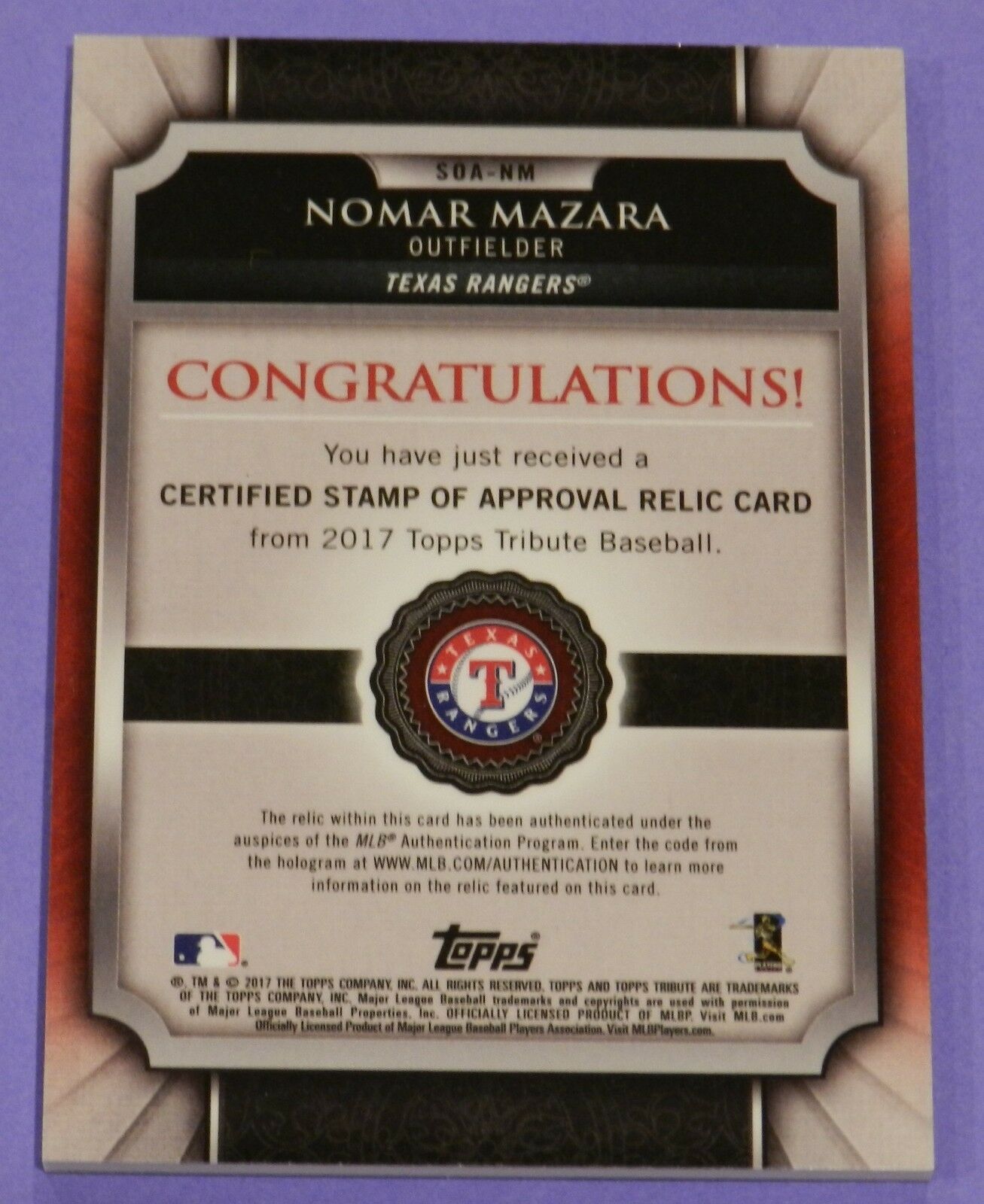 Nomar Mazara 2017 Topps Tribute Jersey #SOA-NM 066/199