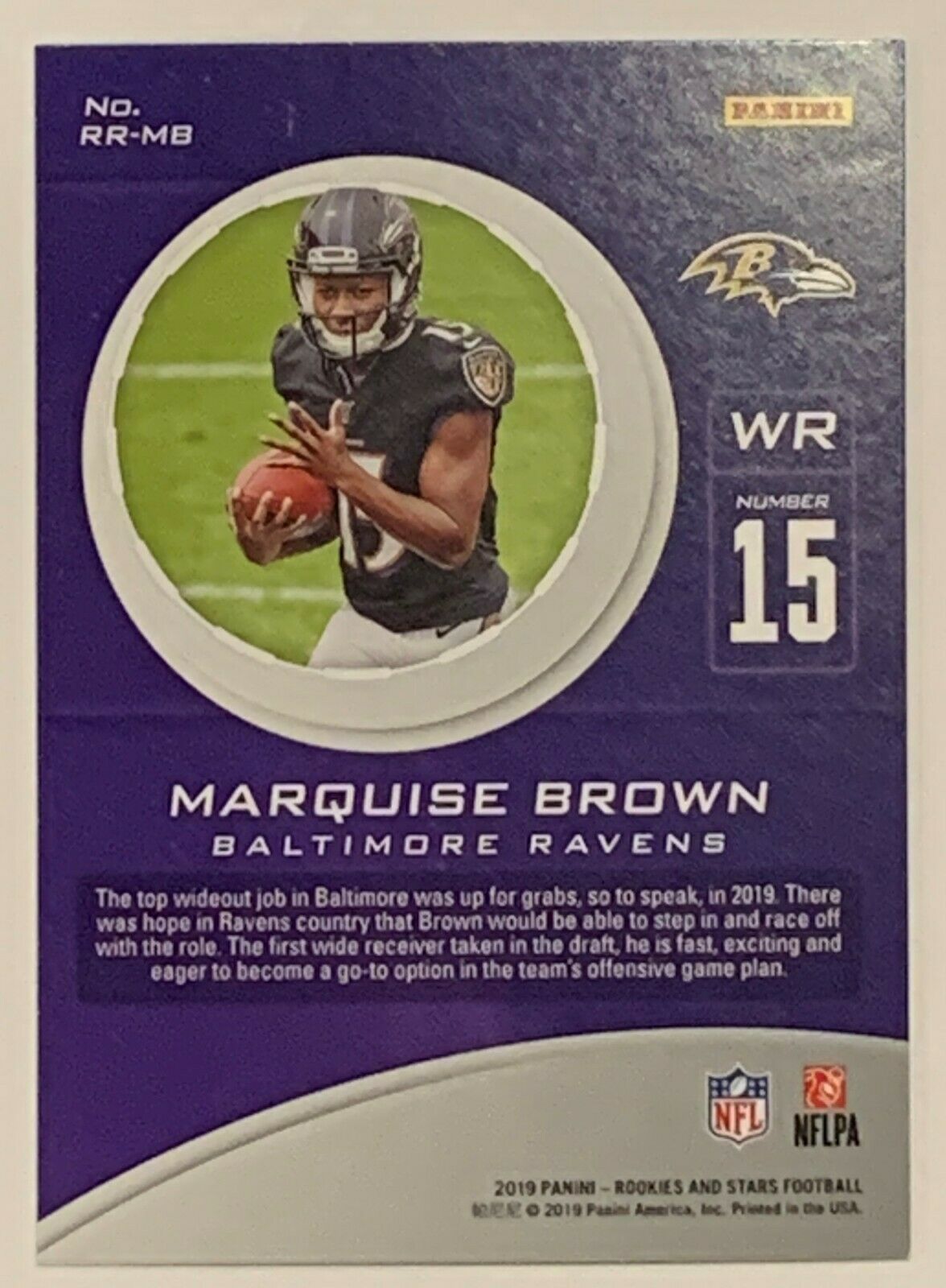 Marquise Brown 2019 Panini Absolute Football Rookie Force Relic Jersey RF-20