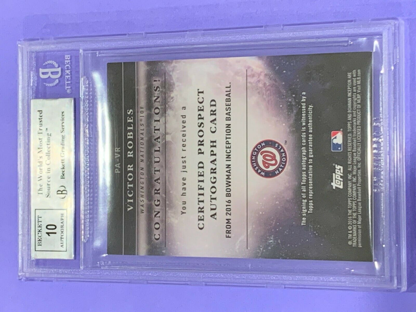 Victor Robles 2016 Bowman Inception PA-VR Beckett Graded 9 mint auto 10