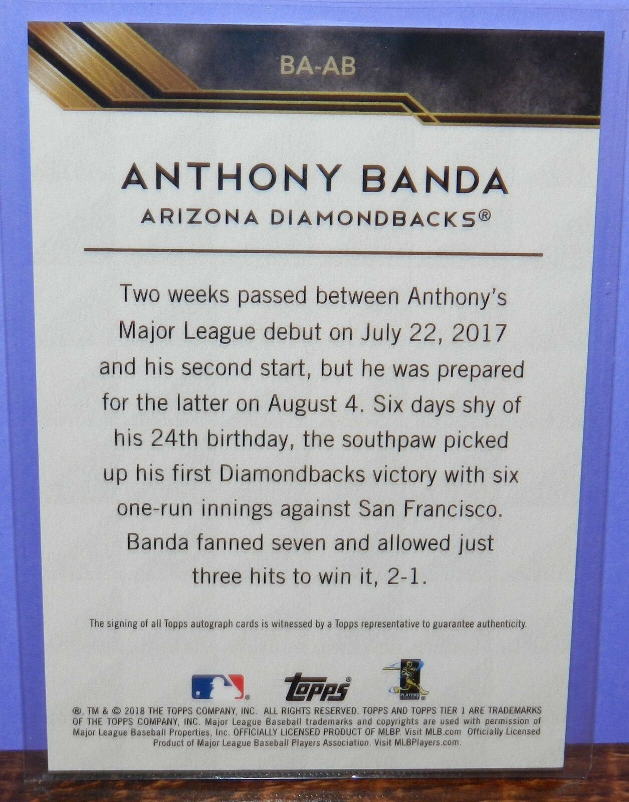 Anthony Banda 2018 Topps Tier One Autograph BA-AB 241/275