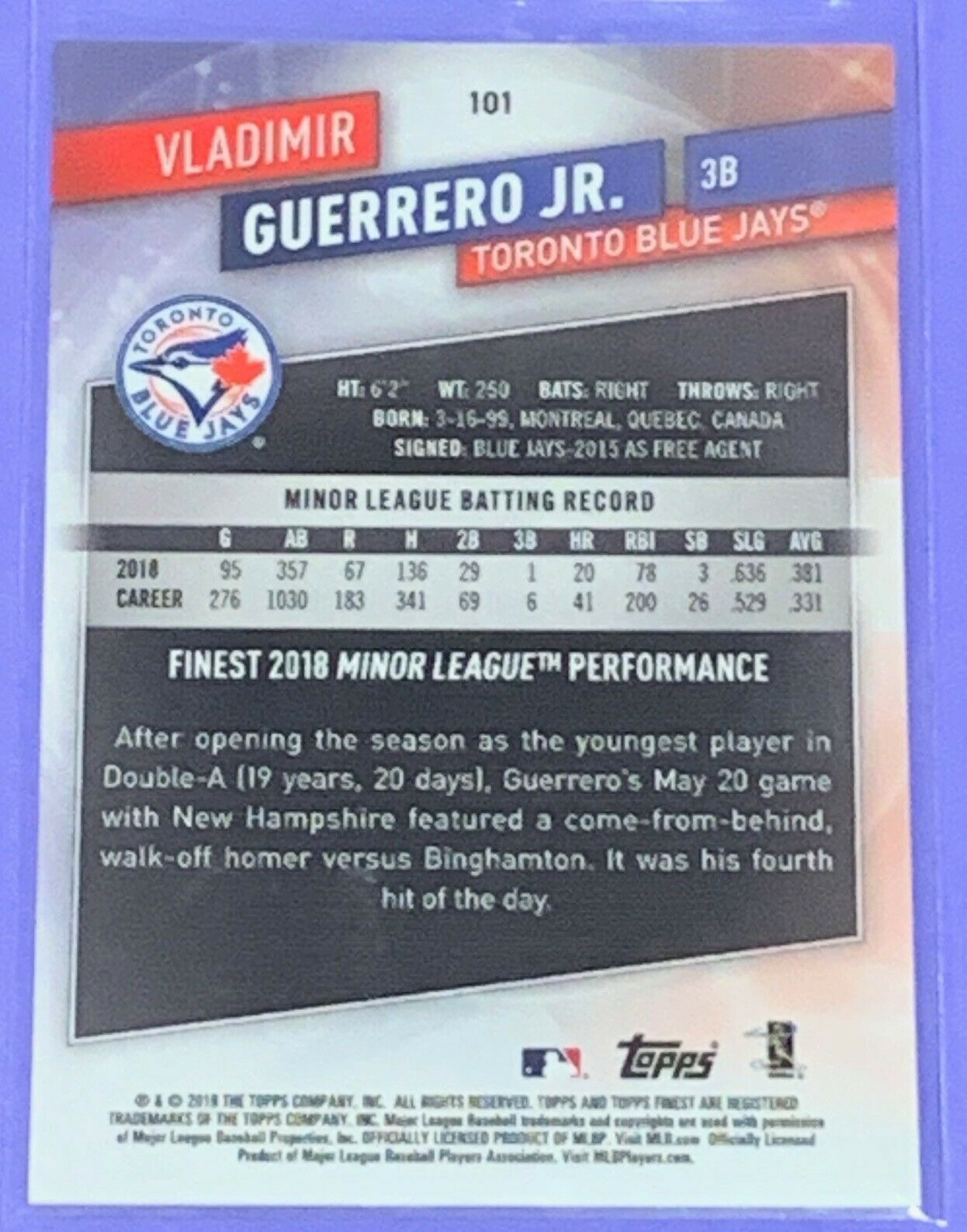 Vladimir Guerrero Jr 2019 Topps Finest #101