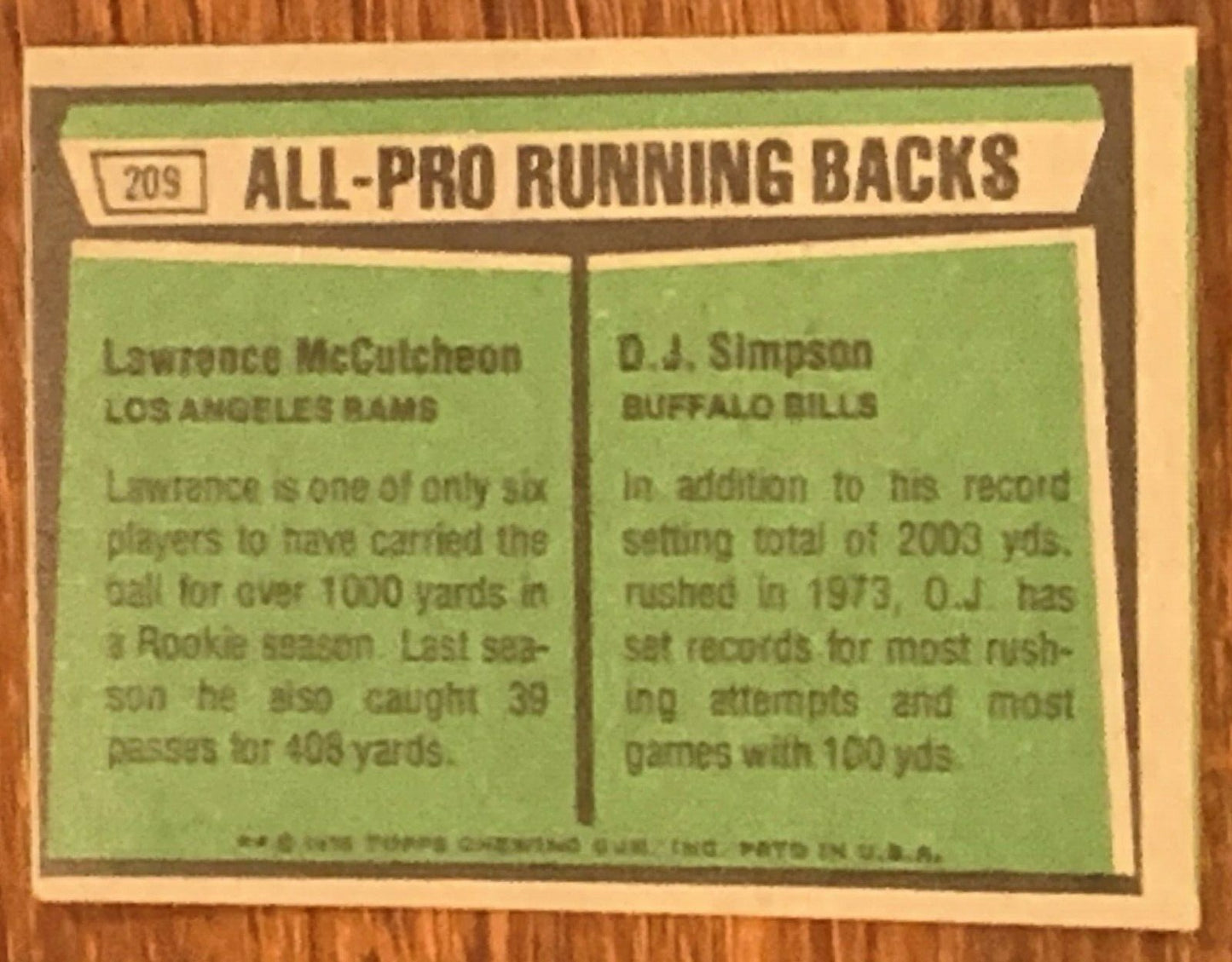 1974 All-Pro RBs 1975 Topps #209 with OJ Simpson