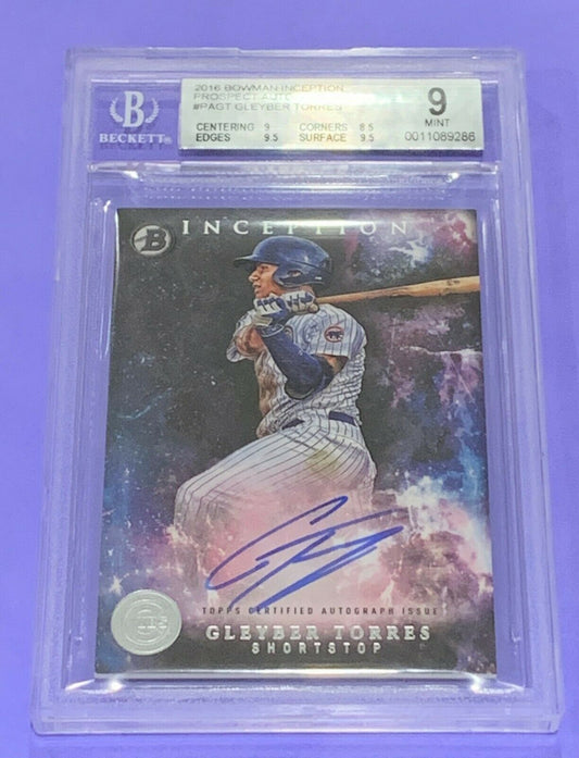 Gleyber Torres 2016 Bowman Inception PA-GT Beckett Graded 9 mint auto 10