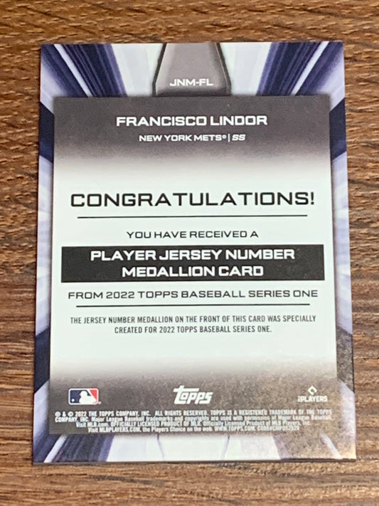 Francisco Lindor 2022 Topps Number Medallion JNM-FL